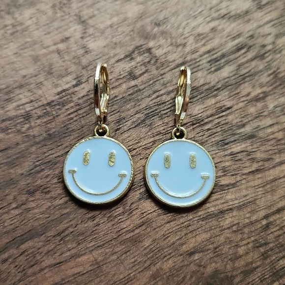 Smiley Hoop Dangle Earrings - Picture 3 of 5